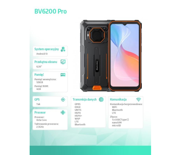 Blackview BV6200 Pro 4/128GB 13000mAh pomarańczowy - 1188215 - zdjęcie 7